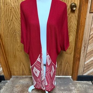 UMGEE Women’s Dreamcatcher Kimono Cardigan Red Crochet Sz S/M